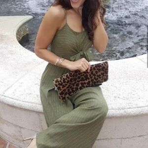 Olive Green Striped Jumpsuit